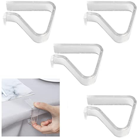 Morices 4pcs Tablecloth Clips, Picnic Table Cloth Holder Clear Plastic Indoor Table Cover Clamps for Home Garden Wedding Party