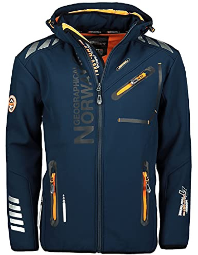 Geographical Norway Rainman Turbo-Dry - Veste d'extérieur Softshell avec capuche pour homme, Bleu marine, M