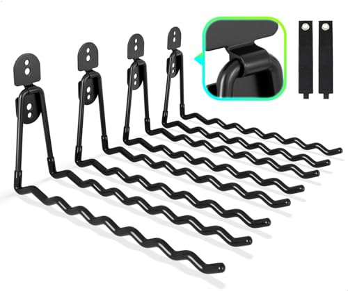 COCOYA Garage Hooks, Large 4-Pack Shed Storage Hanger 11.8 Long Heavy Duty Wall Mount Double Holder with 2 Extension Cord Storage Straps, Organize Yard Utility Garden Tool Hanging Ladder Black