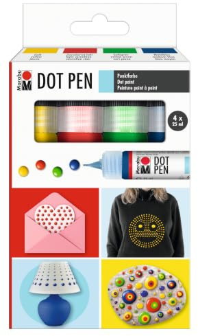 Marabu 1801000000083 - Dot Pen Set 4 x 25 ml, Punktfarbe auf Wasserbasis für dotting Technik, trocknet matt & erhaben auf, für Mandala & Gestalten in der Dot Painting-Technik