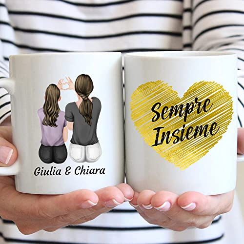Tazza Personalizzabile Mamma e Figlia - Nome, Capelli, Maglia e tanto altro da Personalizzare - Idea Regalo Speciale Festa della mamma, Compleanno, Natale - Arredo Casa, Cucina (Bianco, Ceramica)
