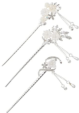 Lurrose 3 Stück Für Pins Antike Haarnadeln Quaste Silber Chinesische Accessoires Essstäbchen Styling Japanischer Schmuck Perlentyp Dekorative Strass Mit Pin Making Vintage Hair