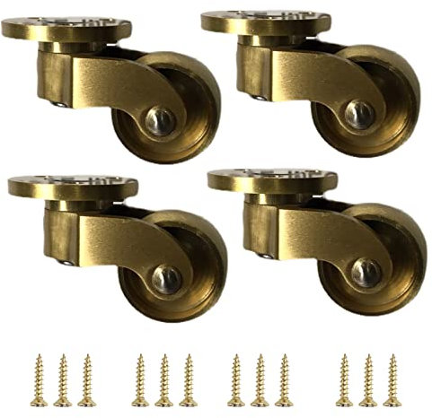 4er-Pack Lenkrollen, Möbelrollen aus massivem Messing, Antik-Rolle aus poliertem Messing, Raddurchmesser 2,5 cm, Belastung 150 kg, für Möbel, Schrank, Sofa, Couchtisch, Sessel, mit Schraube