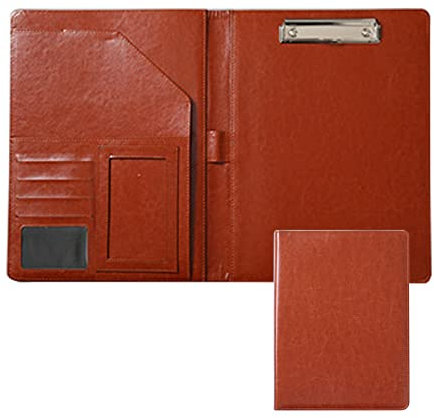A4 Klemm Brett Mappe Dokumenten Tasche In Leder Optik Schreib Mappe Konferenz Register Mit Fächern and Klemme Optimal Als Damen Herren Kladde Organizer (Color : Brown, Size : No Calculator)