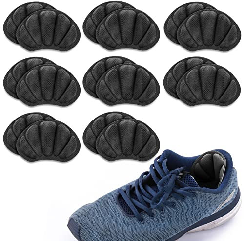 Sibba 8 Paar Fersengriffe mit stark haftender Rückseite Schuhpolster Aufkleber Fersenkissen Schuheinlagen für lose Schuhe Anti-Blasen-Komfort-Einlegesohle Fersenschutz (Schwarz)