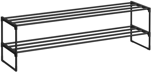 SONGMICS Zapatero de 2 Niveles, Zapatero de Metal, Organizador de Zapatos, para 10-12 Pares de Zapatos, Apilable, Pasillo, 30 x 117 x 34 cm, Negro LSA032B01