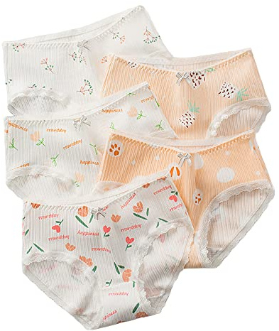 SINMIUANIME Women's Panties Anime Print Underwear Breathable Cotton Brief Sexy Cosplay Lingerie 5-Pack (Herringbone lace, Large)