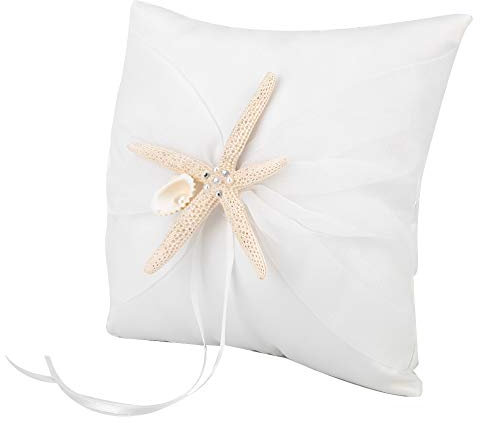 Ejoyous Ringkissen Hochzeit Standesamt Satinband Hochzeit Ringkissen Ehering Kissen mit Seestern für Anträge, Verlobungen oder Eheringe Strandhochzeitsfeier Zeremonie 20x20 cm (20 * 20CM)