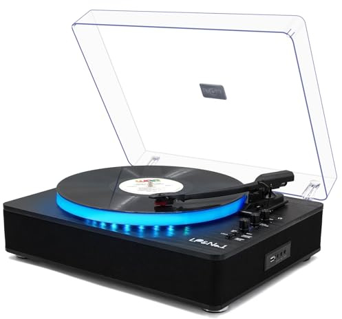 LP&No.1 Record Player with Built-in Stereo Speakers, LED Control, 3-Speed Belt-Drive Vinyl Turntable with USB Playback & Recording, Wireless Input & Output, Auto Stop, Pitch Control | Black