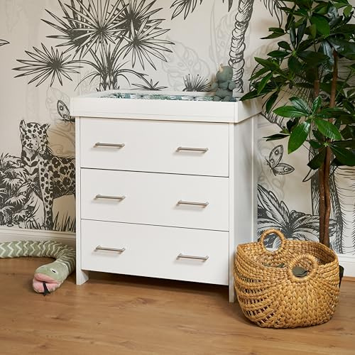 Obaby Nika Changing Unit White Wash, Nursery Changing Station with Storage Drawers for Baby Essentials and Organisation