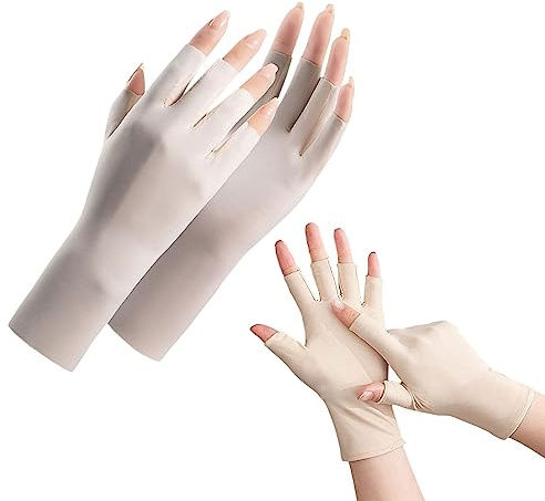 Symphonyw UV Sun Protection Gloves, Summer Women Fingerless Driving Gloves Non Slip Ice Silk Sunblock Gloves Mittens for Gel Nails Driving Riding Cycling Hiking Fishing Outdoor Activities
