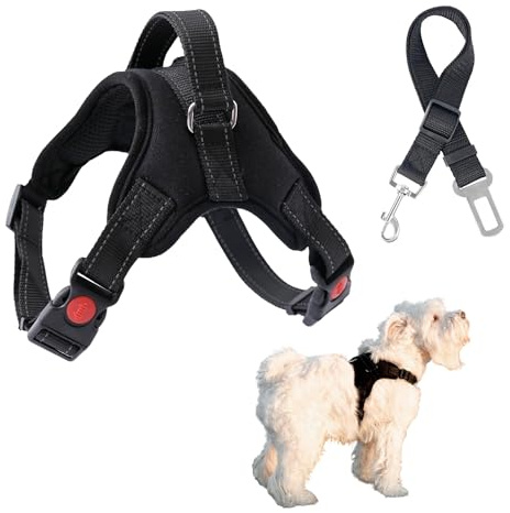 Arnés Perro Mediano antitirones y antiescape – Acolchado, cómodo y Seguro – Paseos sin tirones y Viajes en Coche – Arnés Ajustable con cinturón