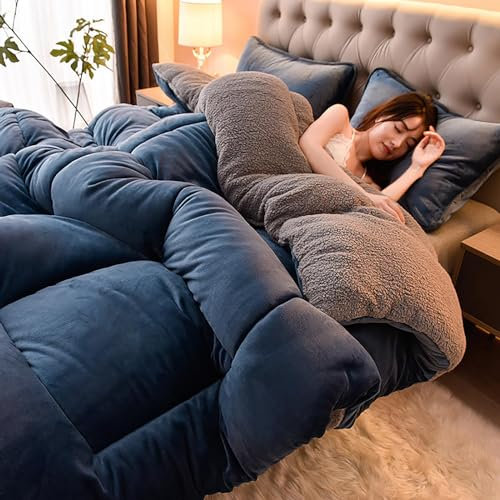 PRELGOSP Kaschmir Decke Quilt Flauschige, Weiche Dicke Bettdecke, Doppelseitiges Design, Warme Winter Steppdecke,Blau,200x230cm/3kg