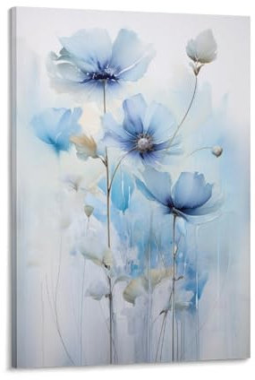 Moderne Aquarell-Mohnblumen-Poster, schöne blaue Blume, botanische Wanddekoration für Wohnzimmer, Schlafzimmer, Wandkunst
