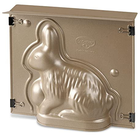 Dr. Oetker Backform Hase zu Ostern – 600 ml Füllvolumen – 3D Kuchenform in Gold mit Antihaftbeschichtung und Osterhase als Motiv zum backen – Leckere Deko in Osterhasenform