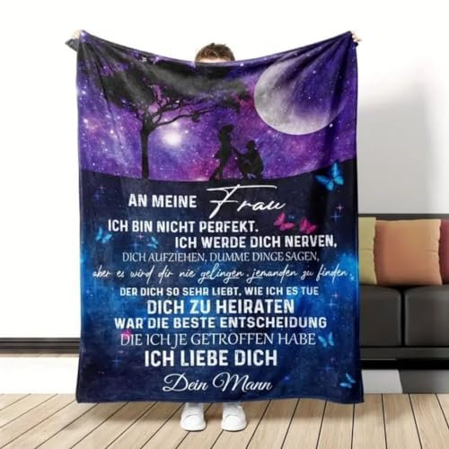 Kuscheldecke Personalisierte Geschenke für Frau von Ehemann - Decke Mit Positiver Ermutigung und Liebe Nachricht - Hochzeitstag Valentinstag Geburtstag