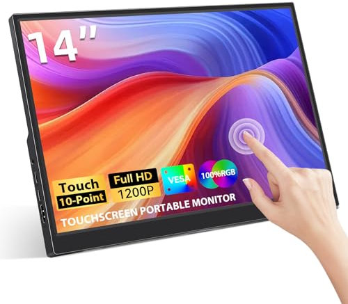 Jhcztrk Touchscreen Portable Monitor 14Inch 1200P IPS Full HD 100% SRGB 400cd/ Brightness HDMI Type-C Laptop Gaming Monitor Built-in Speakers External Slim Travel Monitor for PC/PS4/PS5