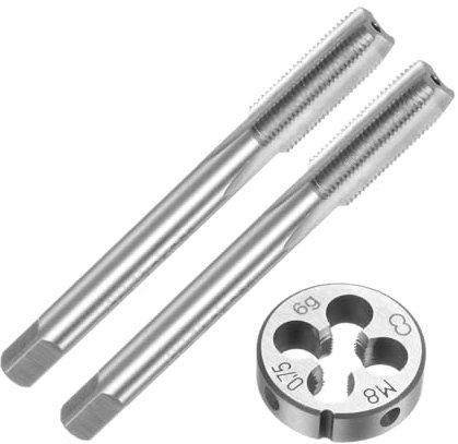 QUARKZMAN Set di 3pz Maschio e Filiere, Metrico M8 x 0.75 Maschio Filettatura e Filiere Rotondo, Kit di Attrezzi per Filettatura e Maschiatura per Riparazione di Dadi Viti