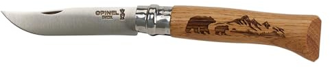 Opinel No 8 Animalia America Bär Taschenmesser, bestehend aus rostfreiem Stahl und Eichenholzgriff, Klingenlänge: 8,5cm, ART000448, Braun