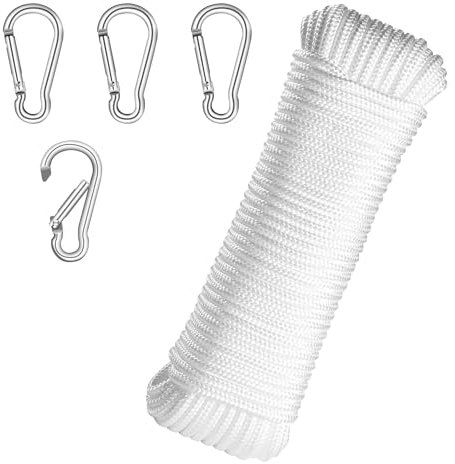 Dantolo 20 M Corde,Corda Intrecciata, Impermeabile, Resistente Sole e Sporco, per Pennoni, Stendibiancheria, Vari Sport Aria Aperta (Bianco)