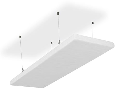 SILENT4® Ljudisolerande tak, 114 x 36 x 5 cm, akustisk bild, akustiska paneler av akustisk, repmontering, mätbar förbättrad rumsakustik tack vare akustiska plattor med tvättbart tygöverdrag i vitt