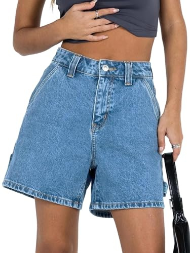 Kedera Womens High Waisted Boxy Denim Shorts Summer Fashion 2026 Casual Button Down Baggy Jean Shorts with Pockets