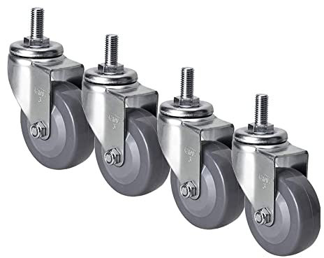 Lenkrollen, drehbare Bürorollen, 4 x Möbelrollen, Gewinde M12 x 25, Lenkrollen mit Bremse, graue, leise Rollen (75 mm, 4 ohne Bremsen, 4 ohne Bremsen)