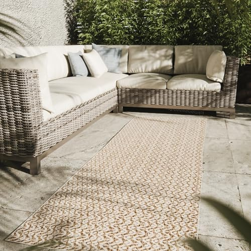 Interiyou Outdoor Teppich Wetterfest Kano - Läufer 70x200 cm Creme/Beige - Wasserfest für Balkon, Terrasse, Garten - Outdoorteppich passend auch für Wohnzimmer, Schlafzimmer und Küche - Aussenteppich