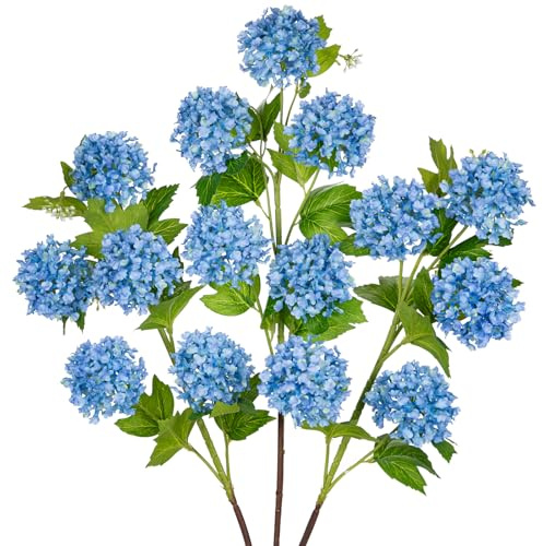 Oairse Hortensias artificiales de 37 pulgadas, hortensias artificiales azules con 5 cabezas de flores, hortensias artificiales, flores de seda, hortensias falsas para interiores y exteriores, hogar