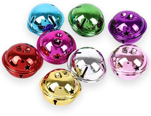 Qiantull 50 Stück Groß Glöckchen zum Basteln 30MM Bunt Schellen Glocken | Mehrfarbig Glocke, Mit Sternen, Metallglöckchen, Für DIY Handwerk, Schmuck, Haustier, Weihnachten Dekoration
