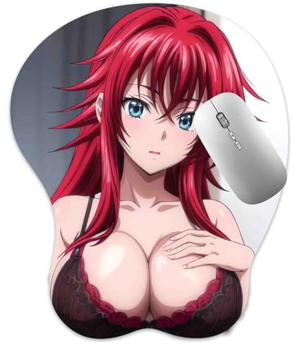 3D Mauspad mit Silikon Brüste Mousepad mit Handauflage. Anti Rutsch Anime Manga Maus Pad Handgelenkauflage für Büro (Rias 3)