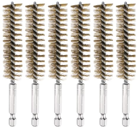 PATIKIL 18mm Dia Bore Brush, 6Pcs Brass Twisted Wire Cleaning Brush Pipe Cleaner with 1/4 Inch Hex Shank for Tubes, Ports, Bearings, Drill Driver, Brass Tone