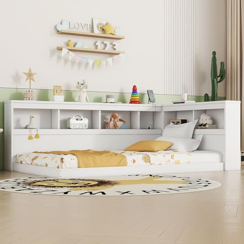 Moimhear Daybett, 90x200cm, Schlafsofa, Tagesbett, Mit Steckdose und 2 USB-Anschlüssen, Bett mit Lattenrost (ohne Matratze), Spanplatte (Weiß)
