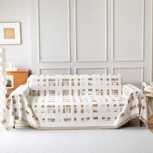 GroßE Sofa üBerwurf Decke Einfacher Couch üBerzug 1 2 3 4-Sitzer Chenille Sofabezug Mit Quasten L-U-Form Eck Sofaschoner Mehrzweck Antifouling Decken FüR Sofa Stuhl Bett Schal(180X380cm,Khaki)