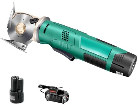 DOJOEUU Taglierina elettrica per Tessuti Senza Fili, Forbici per Tessuti Ricaricabili con Batteria da 2000 mAh, taglierina elettrica rotativa per Tessuti, Dispositivo di Protezione del Sollevatore