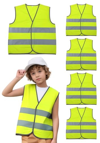 Adigau Hi Vis Westen füR Kinder Kinder hohe Sichtbarkeit reflektierende Weste High Vis Westen Hi Vis Sicherheitswesten High Vis Jacke mit reflektierenden Streifen füR Kinder Outdoor 5 Pack gelb S