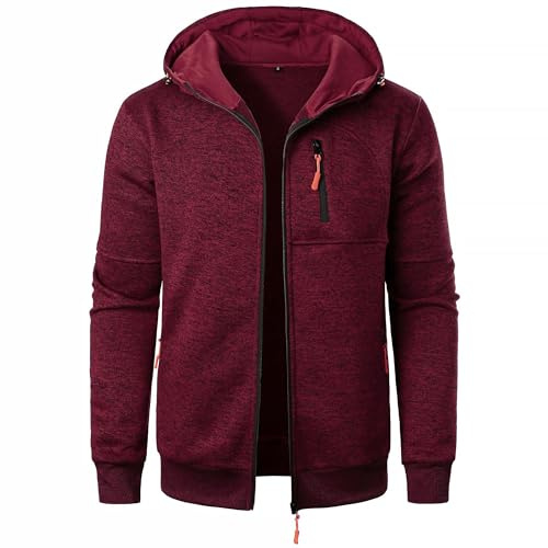 Sprifloral Felpa con cappuccio da uomo in pile con cerniera a maniche lunghe con cerniera, Rosso, 3XL