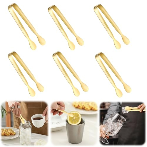 6-pack mini serveringstänger – små tänger för servering av mat, rostfritt stål mini sockertänger för Charcuterie board förrätter efterrättsservice mat små fest danska godistänger (guld)
