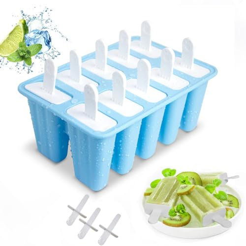 Ice Lolly Moulds, Lerryone Ice Cream Moulds 10 Pieces Reusable Silicone Popsicle Moulds, Food Grade BPA-Free Ice Pop Mould, Easy to Remove Ice Lolly Maker