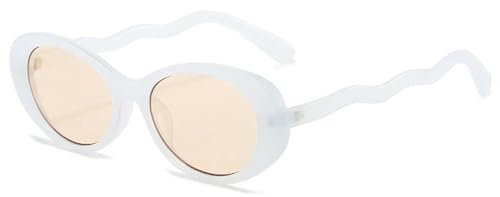 WFFZTZW Lunettes de soleil ovales à double couleur pour femmes, verres dégradés rétro Uv400, verres dégradés Uv400, pour hommes, punk, uniques S (champagne blanc)