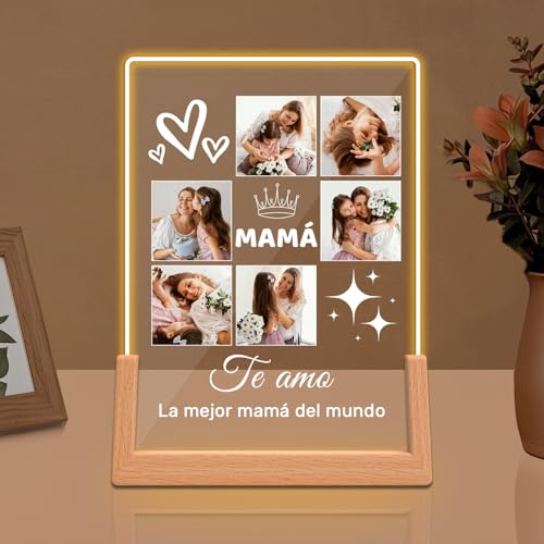Rainsar Lámpara Nocturna Personalizada para Mamá con Foto, Marco de Fotos Dia de la Madre - Regalos Originales para el dia de la madre, Detalle Único para Navidad, San Valentín o Aniversarios