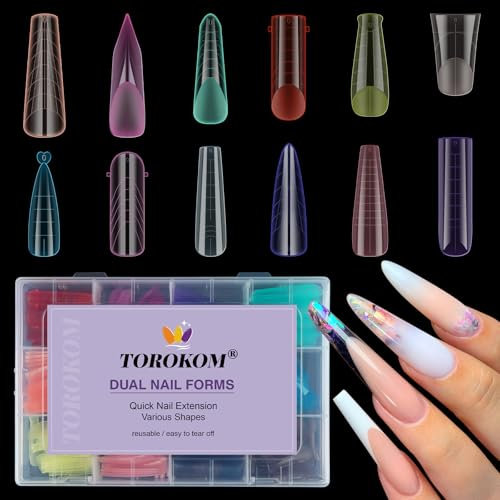 TOROKOM Dual Nagelformen 288PCS 12 Farben Verlängerung Formen Stiletto Coffin Square Acryl Nagelspitzen 12 Formen für Builder Gel Maniküre Nail Art Design Salon & DIY