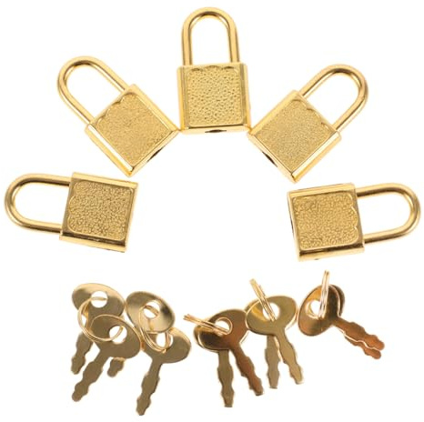 IMIKEYA Mini Vorhängeschloss mit Schlüsseln: 5 Stück Vintage Deko Schloss für Schatzkiste - Gold Kofferschloss klein Schlüssel Sicherheitsschloss für Gepäck Reise Tasche Spind Tagebücher Schubladen