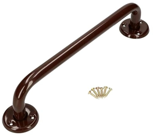 Bathroom Grab Bar for Elderly, Disabled, Seniors - 300 mm Brown Safety Handrail with Fixings - Powder Coated Steel Anti-Slip Mobility Support Handle for Shower, Bath, Toilet, Stairs, Home, Care