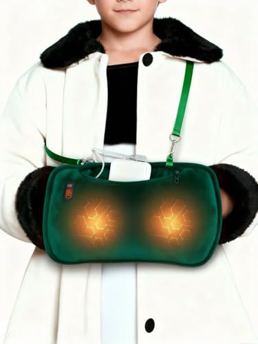 Portable Beheizbare Handschuhe handwärmer Elektrisch, Graphene Hand Warmer, Taschenwärmerwith Safe Soft Plush and 3 Heat Settings, Includes 10000 mAh Power Bank for Outdoor, Grün
