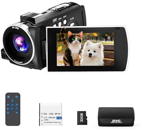 Camcorder Video Camera 4K, 64MP Vlogging Camera for Youtube, Video Recorder Cameras with 18X Digital Zoom, 3.0 270° Rotating Screen Webcam Cam corder with 32GB TF Card & 1 Battery, Remote Control