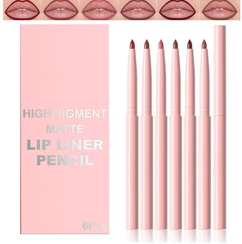 6Pcs Automatic Liquid Lip Liner Set – Bright Red, Rose Pink, Chocolate, Wine & Nude Shades – Long-Lasting Waterproof Smudge-Proof Matte Lip Makeup (#02)