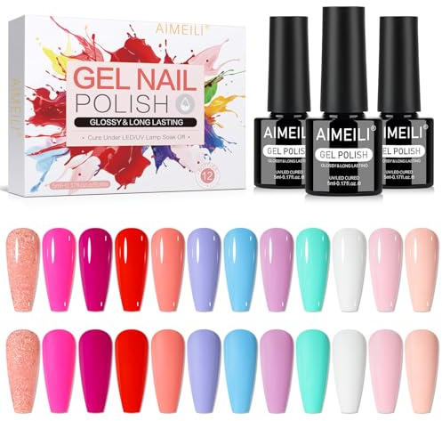 AIMEILI Sommargel nagellack set 12 st, grymhetsfri, vegan, blötlägg av UV LED gelnagellack nagelkonst manikyrsalong gör-det-själv för kvinnor – kit 33
