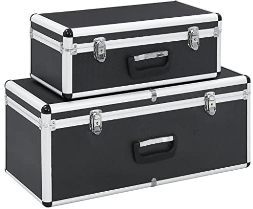Lot de 2 Boîte à Outils, Caisse à Outils Mallette en Métal Caisse de Rangement Valise de Transport 2 pcs Noir Aluminium
