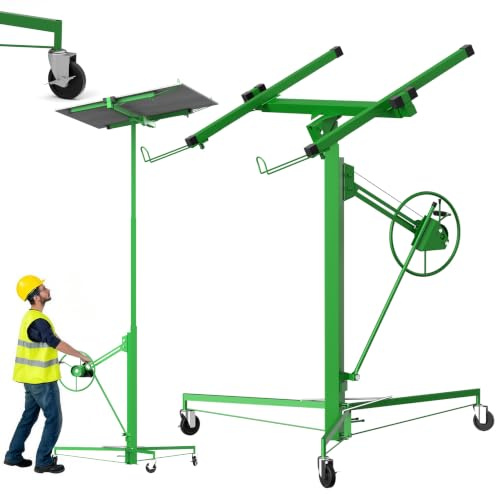 lève-plaques de plâtre XXL TEENO,Plateforme élévatrice inclinable,Aide de montage de panneaux en placoplâtre,capacité de charge max. 68 kg,Hauteur 140-325 cm, 3 Roues avec Freins de Stationnement